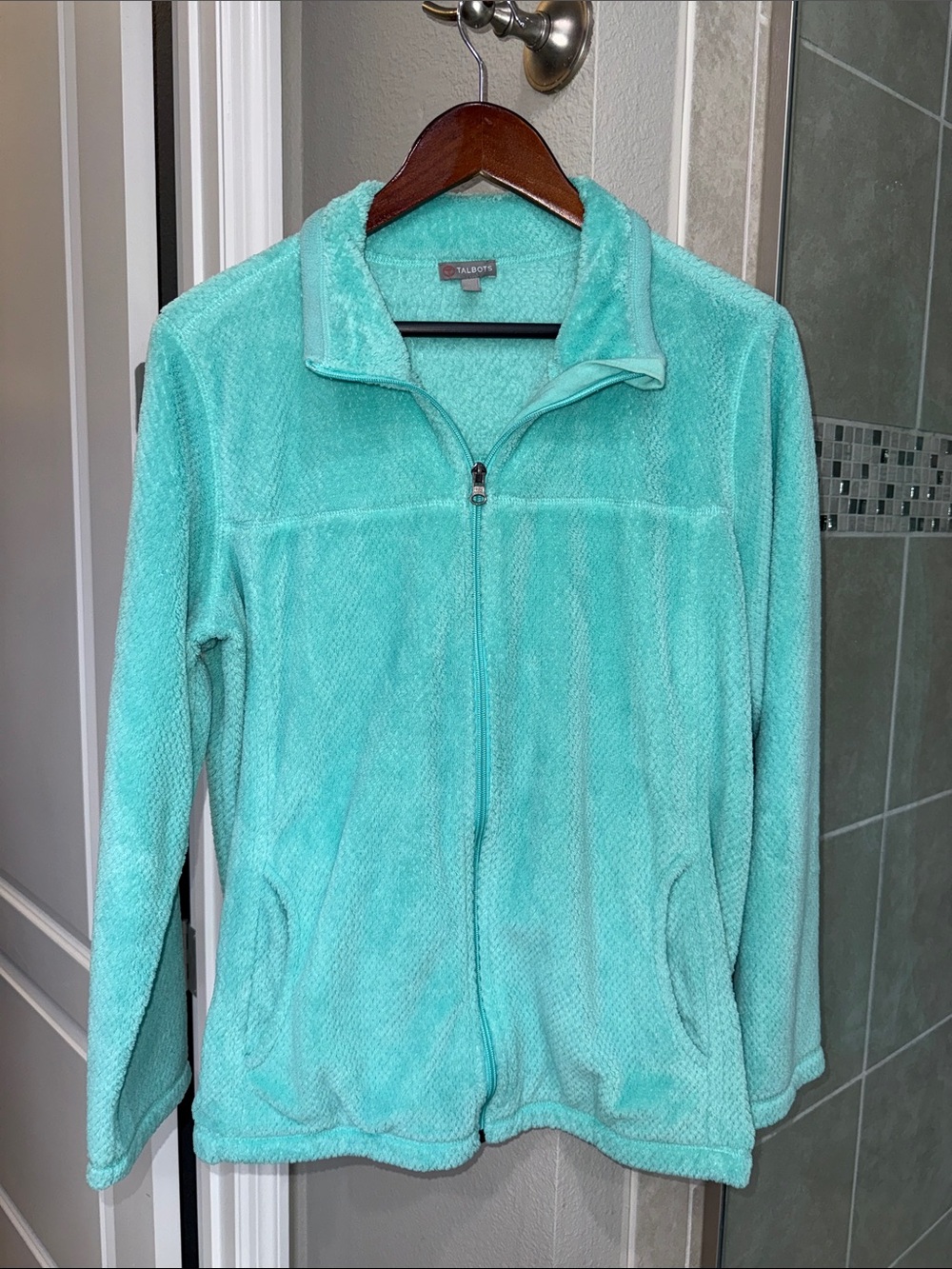 Talbots Mint Green Plush Soft Fleece Zip-Front Teddy Jacket Size 1X